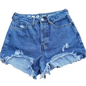 Womens High Rise Distressed Mom Denim Shorts Size 3/26 Raw Hem Festival Summer